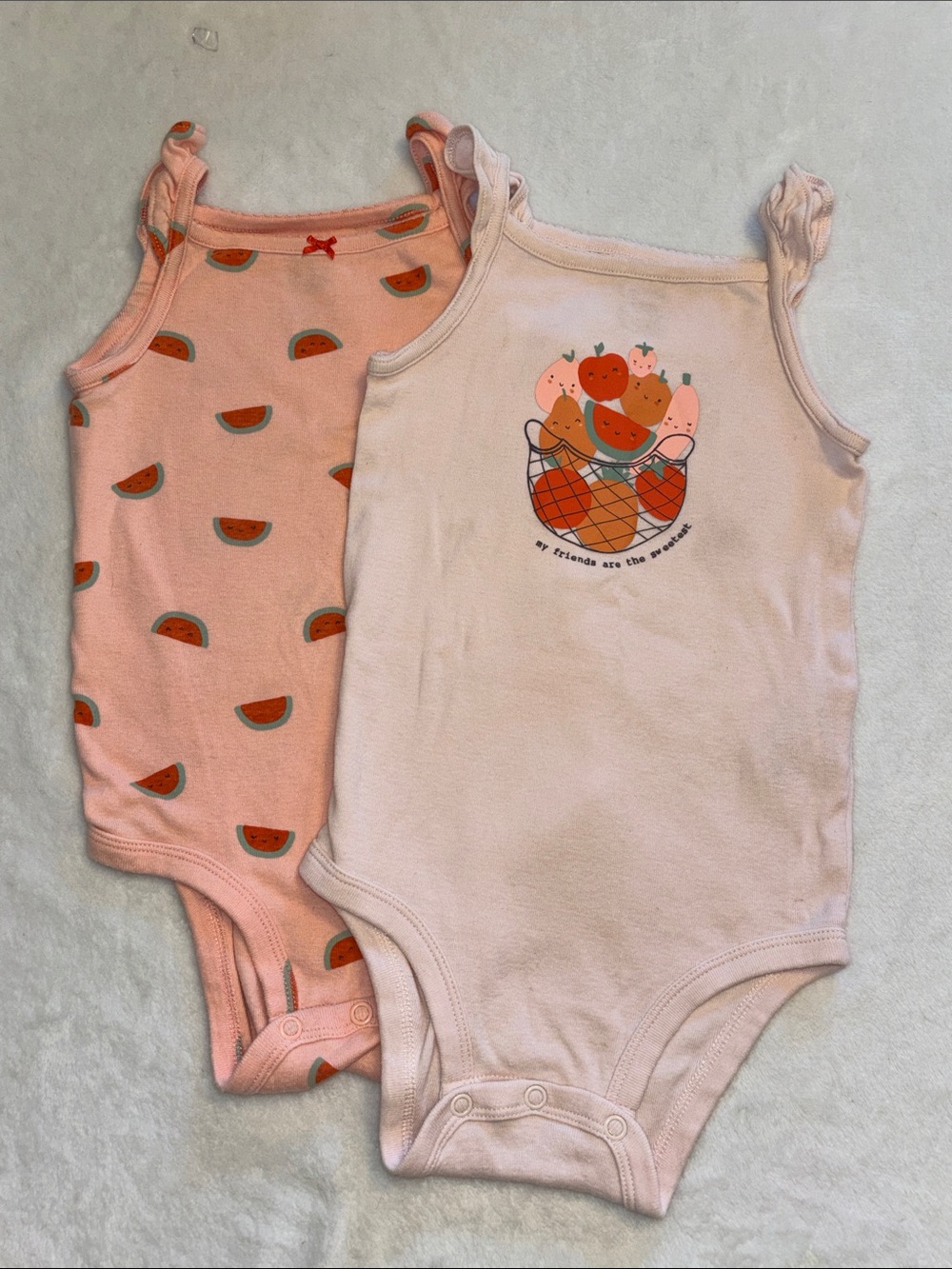 Carter's Peach & Light Pink Fruit Print Tank Bodysuit Set - 2 Pack
